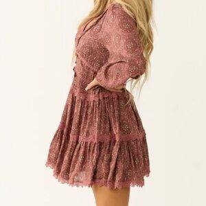 NWT Marsala Abstract Print Lace Trim Mini Dress Size L (from Limelush Boutique)